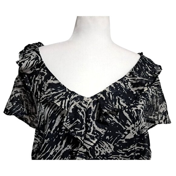 Merona Womens Black & Gray Abstract Print Ruffle Dress Size 4X Polyester Short S - Picture 5 of 13